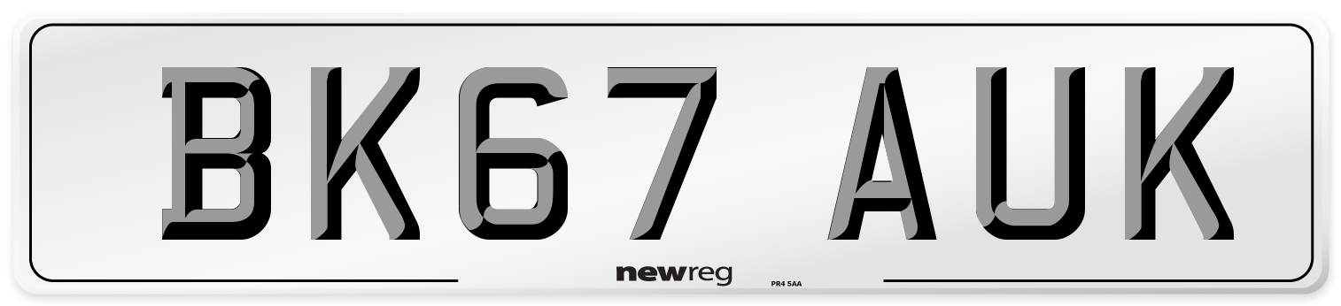 BK67 AUK Number Plate from New Reg